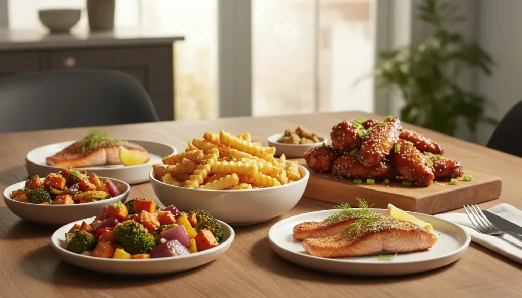 A variety of dishes cooked in a Ninja Air Fryer