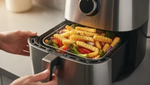 Air Fryer filled with freshly cooked crispy fries