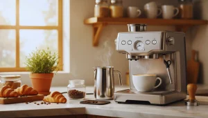 Smart coffee maker brewing fresh coffee