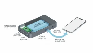 Diagram showing how a power bank charges a smartphone