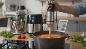 Hand Blender Mixing Soup in Pot