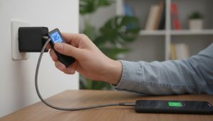 Person checking charger temperature .