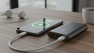 Phone connected to a power bank