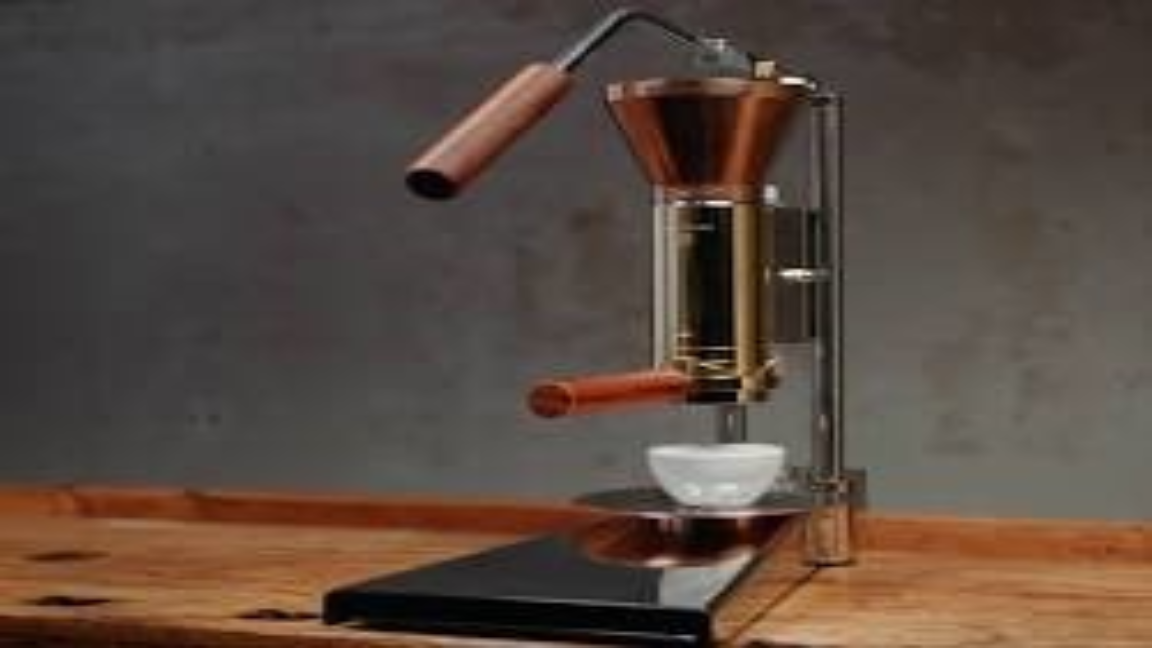 Sleek, compact coffee machine with mug