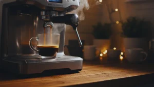 Breville Barista Express espresso machine brewing coffee
