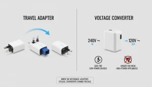 Visual comparison between travel adapter and voltage converter
