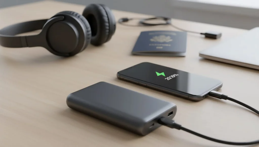 Portable power bank charging a smartphone