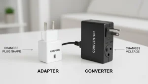 Side by side comparison of travel adapter and voltage converter
