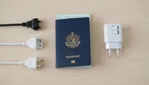 Close-up of European plug types C F and G used for travel adapters