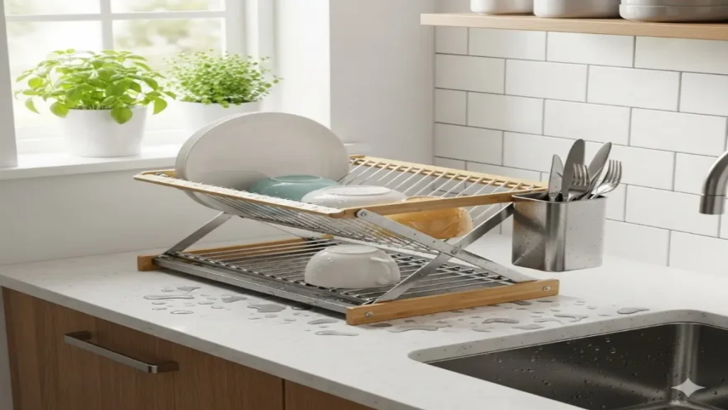 Collapsible dish drying rack for small kitchens