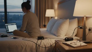 traveler-using-universal-adapter-hotel-room