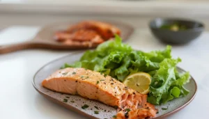  Air fryer cooking frozen salmon with skin-on 