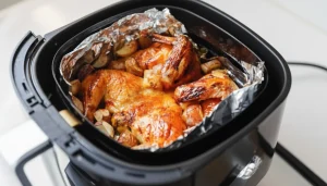 Aluminum foil placed correctly in an air fryer basket