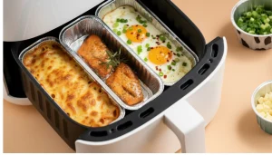 Beginner adding foil to an air fryer before cooking