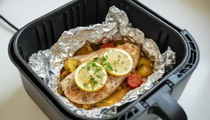 Cooking chicken wrapped in foil inside an air fryer