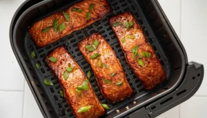 Step-by-step air fryer salmon recipe with fillets and spices