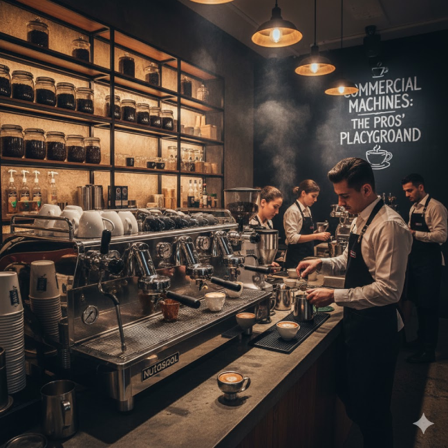 Barista holding a steaming cup with golden crema on top