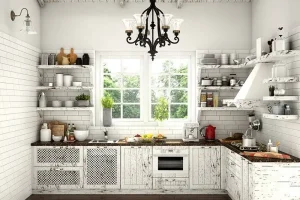 Multi-tier kitchen rack with shelves for cookware.
