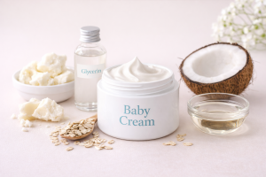 Natural ingredients used in baby cream for dry skin