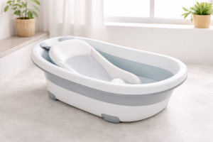 safe baby bath tub with newborn support features