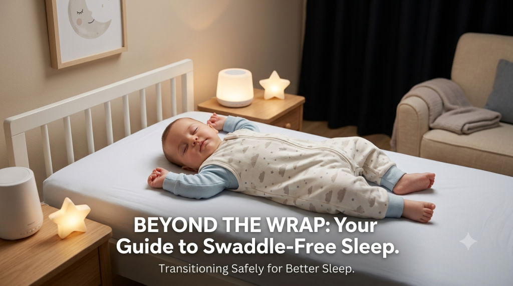 Baby sleeping peacefully without a swaddle during a safe sleep transition