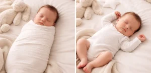 Baby sleeping peacefully without a swaddle during a safe sleep transition