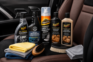 Car interior cleaning product arrangement

