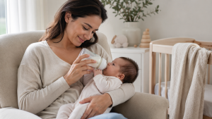 Newborn feeding safely with a baby bottle