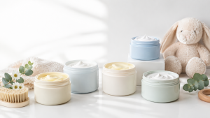 Applying baby cream for dry skin
