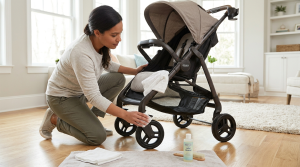 Parent cleaning and maintaining a Graco stroller for safe everyday use