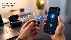 Person-pairing-wireless-earbuds