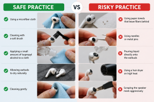Safe vs Risky Earbud Cleaning Practices 