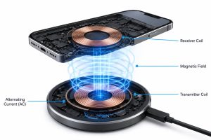 Qi wireless charger communicating with a smartphone during charging