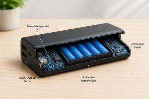 Internal components of a portable charger including battery cells and protection circuit