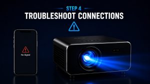 Phone displaying a No Signal message during projector setup