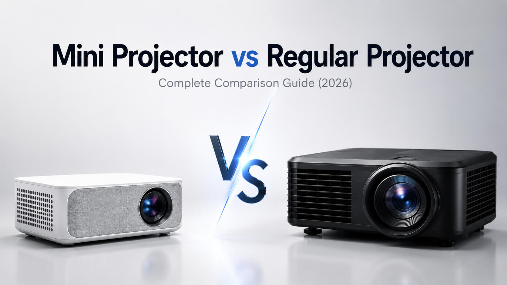Side-by-side comparison of a mini projector and a regular projector