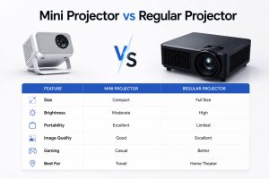 Comparison table showing mini projector and regular projector features