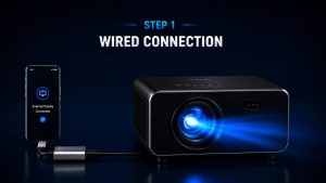 Android smartphone connected with a USB-C to HDMI adapter