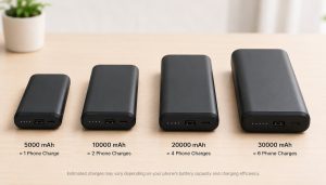 Comparison of 5000mAh, 10000mAh, 20000mAh, and 30000mAh battery capacities