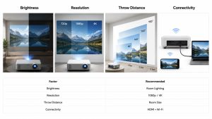 Choosing the right projector based on brightness resolution and throw distance