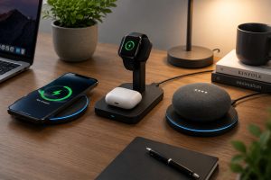 Multiple Qi-compatible devices charging on wireless charging stations