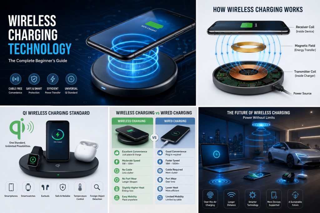 Wireless charging pad transferring power wirelessly to a modern smartphone