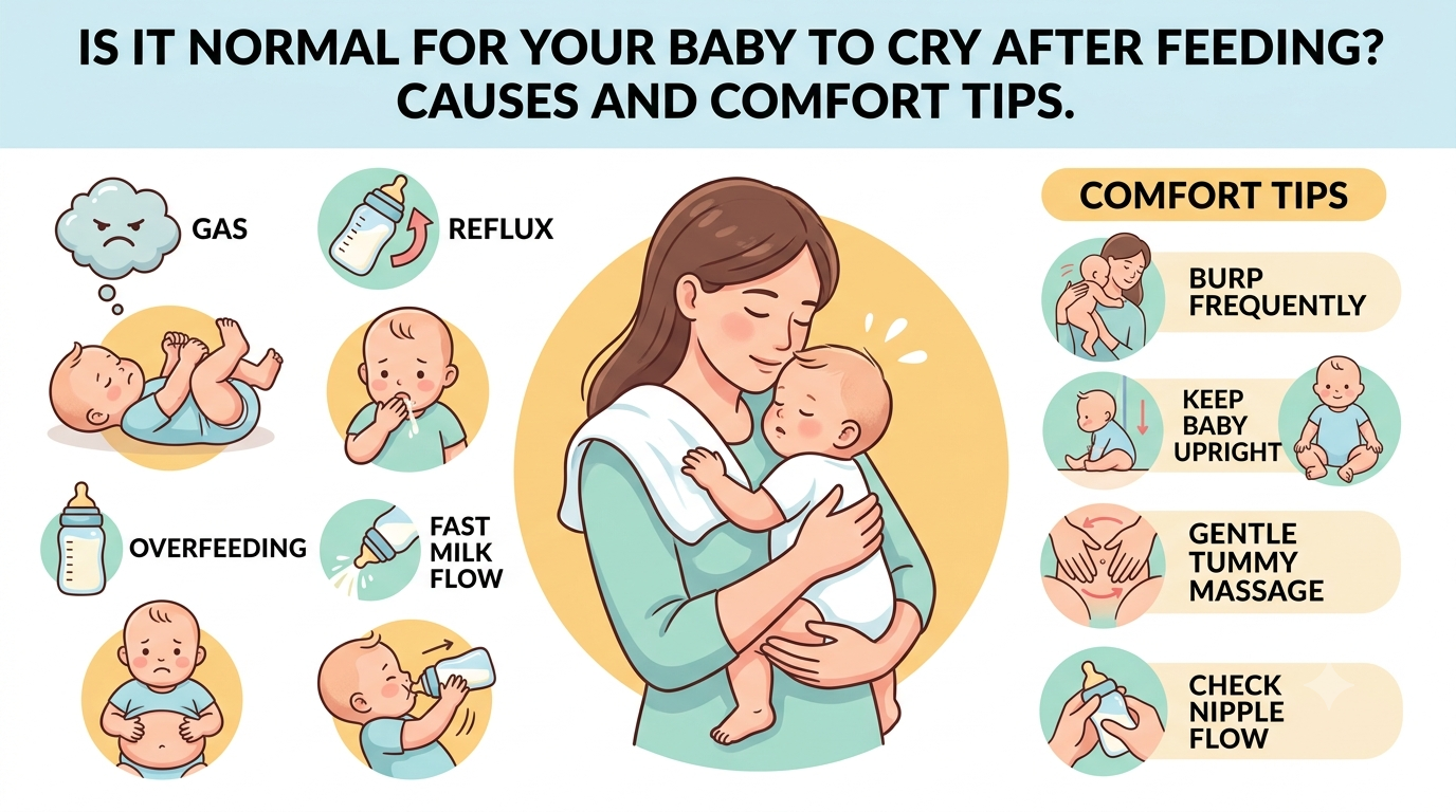 Baby crying after feeding due to gas discomfort