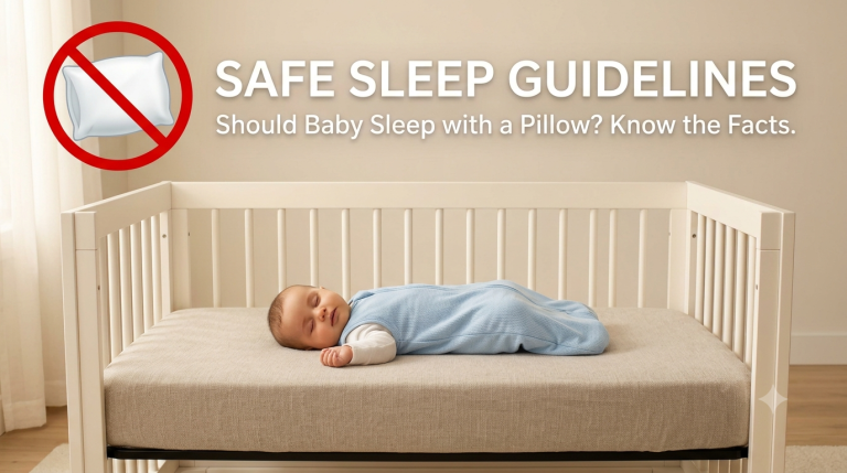 Should baby sleep with a pillow? Baby sleeping safely on a firm crib mattress without a pillow